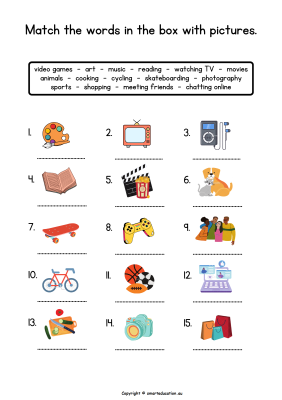 Image for Match the words in the box with pictures