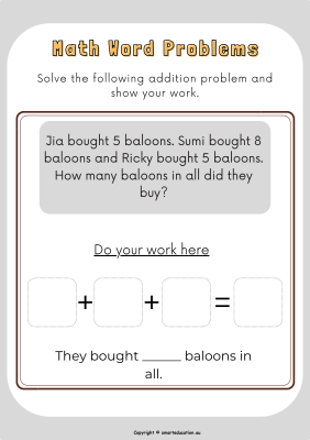 Image for Addition with 3 numbers - Word Problem -b