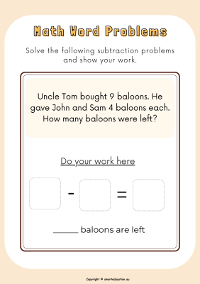 Image for Subtraction - Word Problem -b